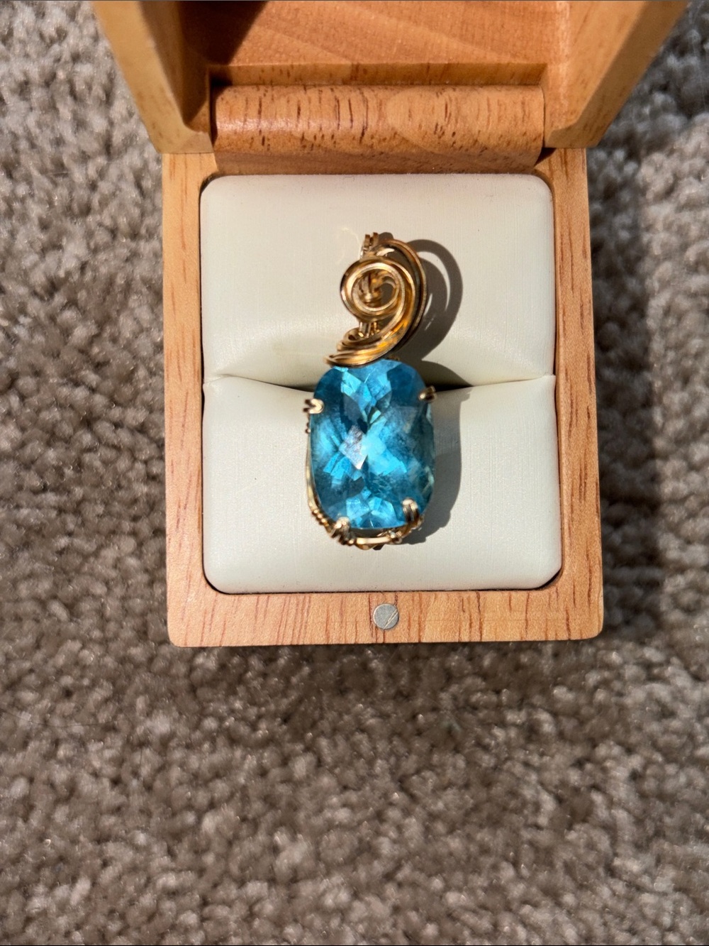 Beautiful Gold filled wire wrapped Swirl Blue Gemstone Pendant - Women Jewelry